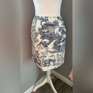 Vintage Lauren Ralph Lauren Toile de Jouy Pencil Skirt - Blue & Ivory